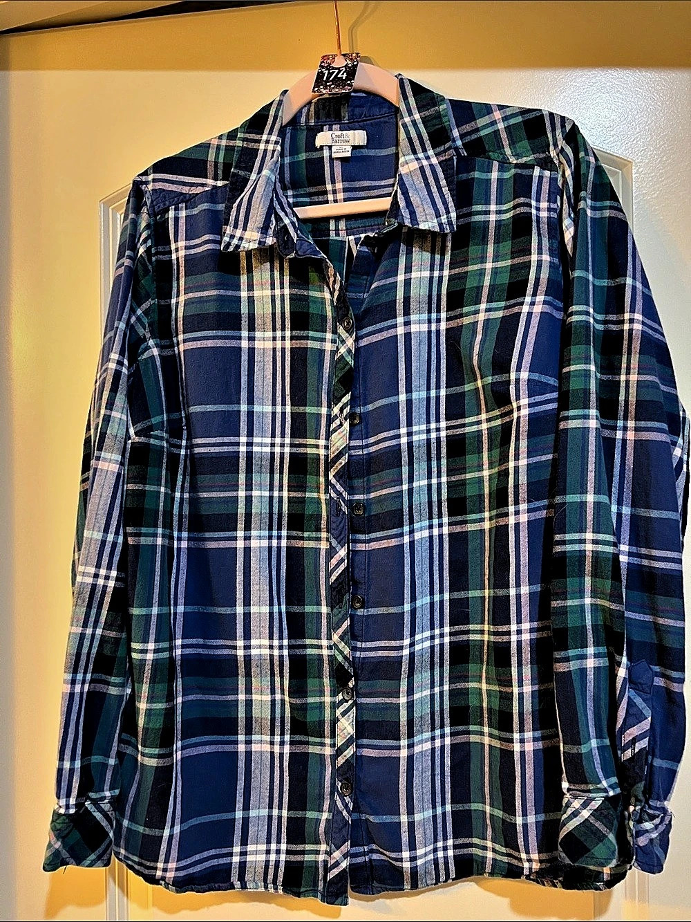 Croft & Barrow The Extra Soft Plaid  Shirt Plaid blues, greens & pink H174